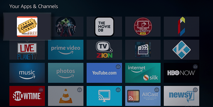 Cinema APK UI on FireStick, Fire TV & Fire TV Cube